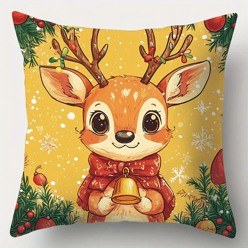 Axyaa Christmas Pillowcase Set: Snowman, Fawn, Garland, Christmas Tree Print