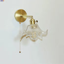 Axyaa Flower Glass LED Wall Lamp Pull Chain Switch, Rotatable Copper Wall Light