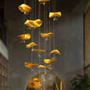 Axyaa Lotus Leaf Chandelier: Luxury Copper Dining Room Pendant Light