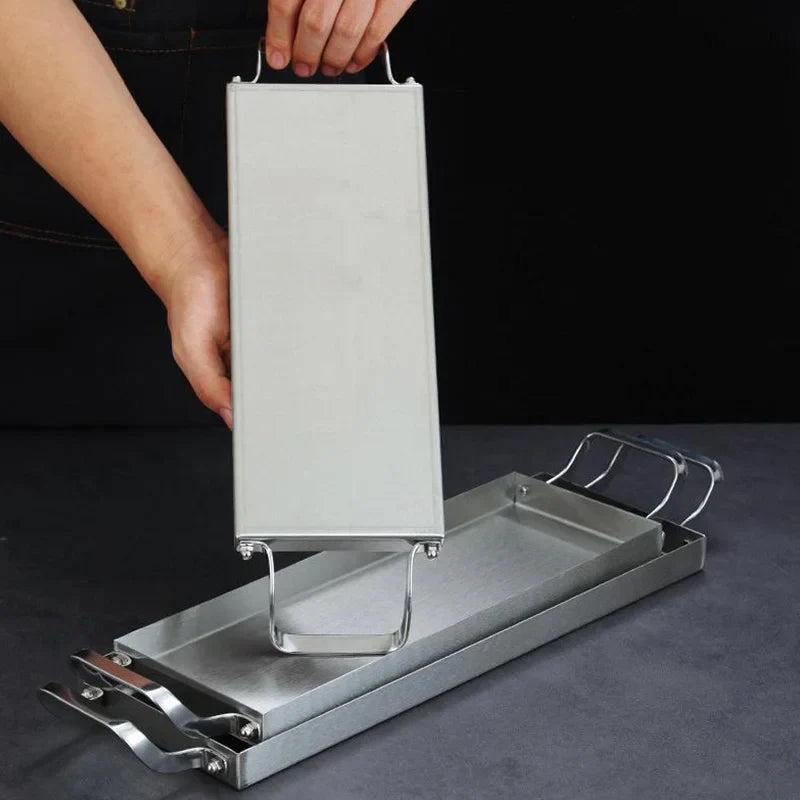 Axyaa Stainless Steel Kitchen Tray with Two Ears - Large Capacity Plate Storage