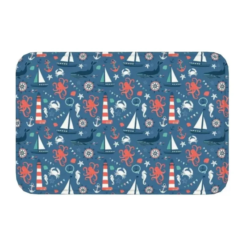 Axyaa Nautical Compass Anchor Rudder Printed Small Non-slip Doormat