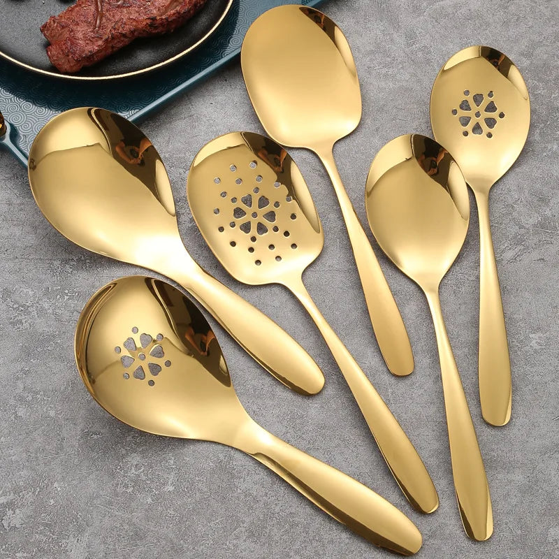 Axyaa Stainless Steel Serving Spoon Colander - Wide-mouthed, Catering Quality