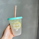 Axyaa 470ml Plastic Straw Coffee Cup: Reusable and Portable Transparent Drinking Cup