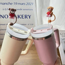 Axyaa Bear Straw Cover Caps: Cute Hearts 10mm Silicone Toppers for Tumblers