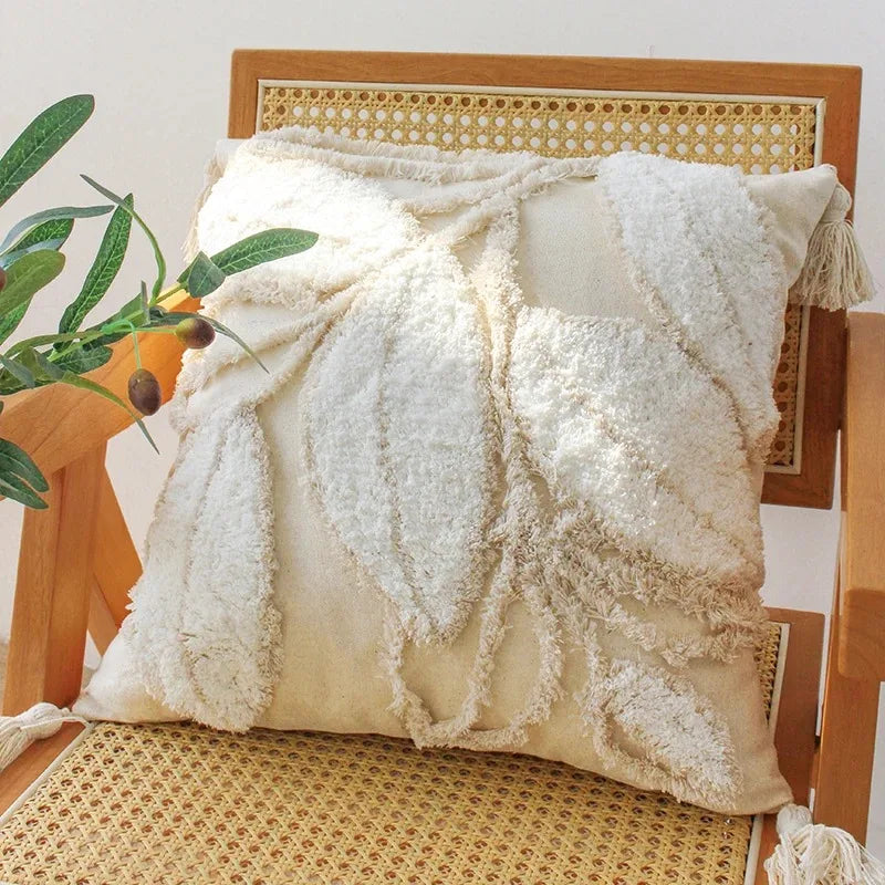 Axyaa Tufted Cushion Cover With Tassel - Mori Style Decorative Pillowcase