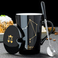 Axyaa Constellations Ceramic Mug Set with Spoon & Lid, 420ml Black Coffee Cup