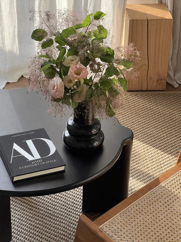 Axya Retro Black Ceramic Vase for Living Room Decor and Flower Arrangement