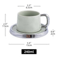 Axyaa Silver-Rimmed Ceramic Cup and Saucer Set - Luxury Water Cup, Flower Cup