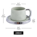 Axyaa Silver-Rimmed Ceramic Cup and Saucer Set - Luxury Water Cup, Flower Cup