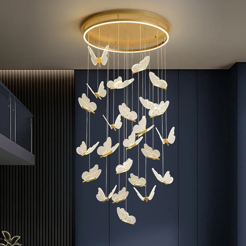 Axyaa Butterfly Chandelier for Villa Duplex, LED Hanging Light for Living Room