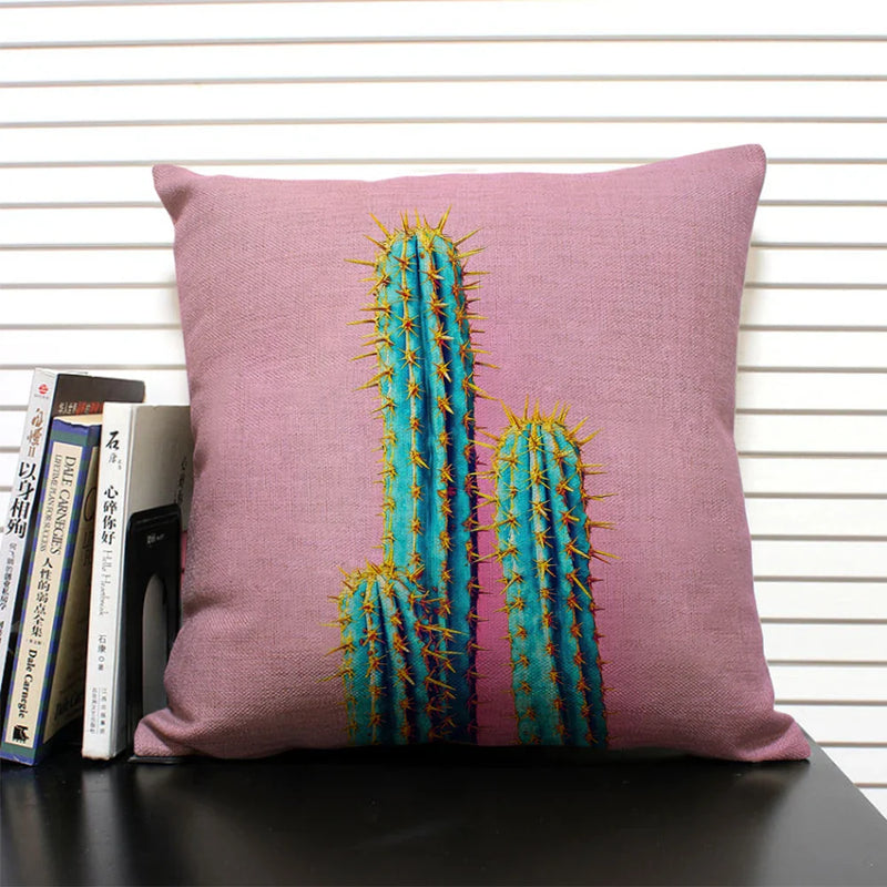 Axyaa Cactus Pineapple Pattern Cushion Cover 45x45 Linen Pillowcase
