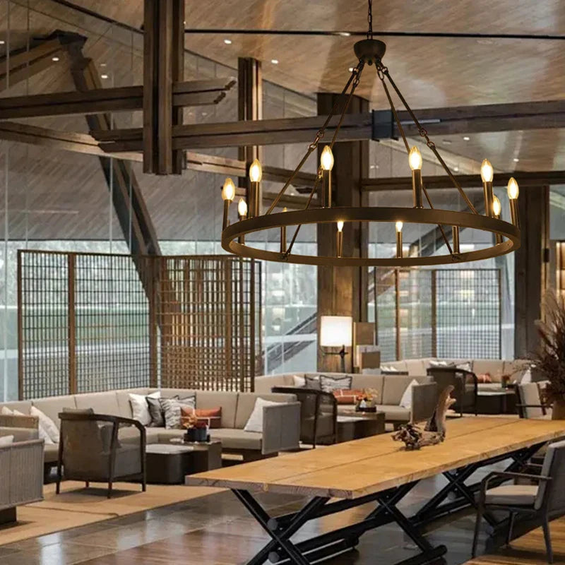 Axyaa Round Industrial Iron LED Pendant for Living Room and Cafe