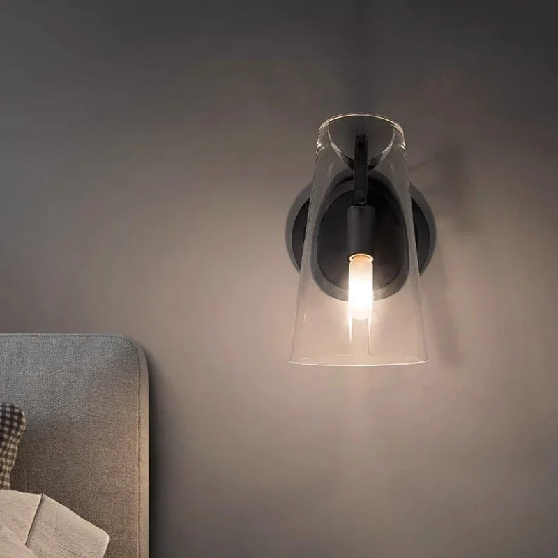 Axyaa Luxury Black Copper Wall Lamp, Transparent Shade for Bedroom, Living Room, Bathroom