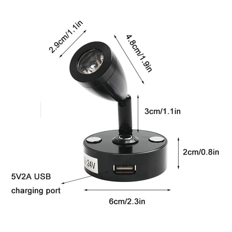 Axyaa Black Aluminum Touch Dimmable RV LED Reading Light with USB Port