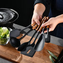 Axyaa Black Silicone Wooden Handle Kitchen Utensils Set