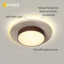 Axyaa Yellow Stone Round Ceiling Lights LED28w Wabi Sabi Walnut Wood 3000K/6000K