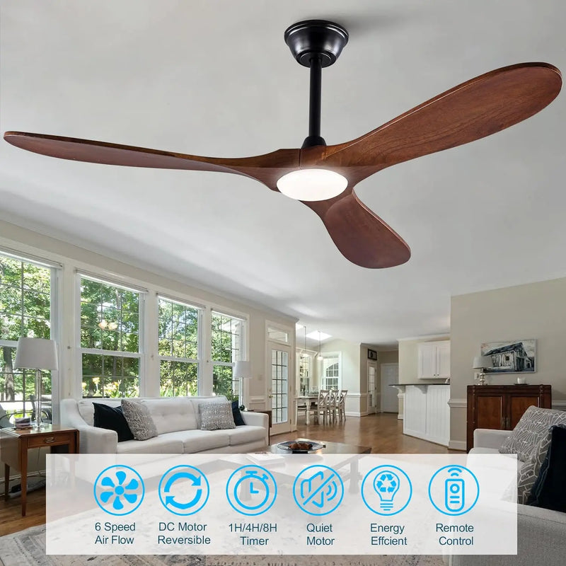 Axyaa 60/70" Wooden Ceiling Fan with LED Light & Remote Control for Home Office