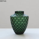 Axyaa Green Relief Glass Vase for Artificial Flowers Arrangement - Room Decor Aesthetic