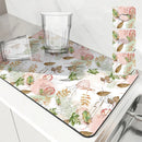 Diatom Mud Absorbent Mat, Watercolor Plant & Flower Design, Kitchen Accessory by Axyaa