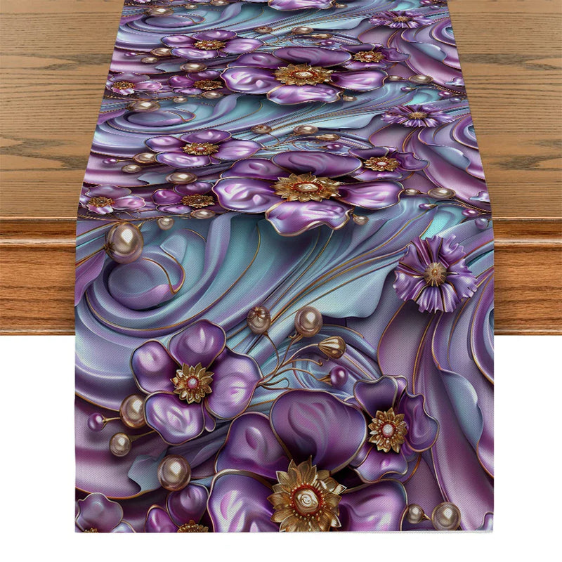 Axyaa Floral Pearl Table Runner for Kitchen Dining Decor