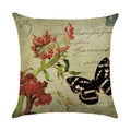 Axyaa Linen Butterfly Flower Sofa Cushion Cover 45*45 - Home Decor Printed Pillow Case