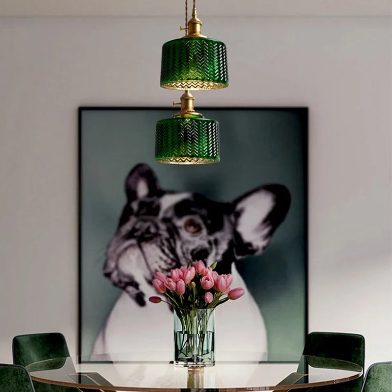 Axyaa Nordic Copper Glass LED Pendant Light - E27 Green/Clear Indoor Hanging Lamp for Dining & Bedroom