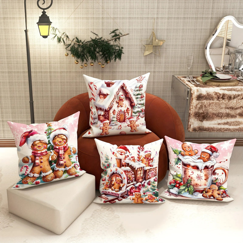 Axyaa Gingerbread Train Pillowcase - Festive Home Sofa Decor