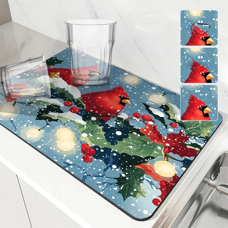 Axyaa Christmas Berry Kitchen Mat - Absorbent & Antiskid Draining Pad