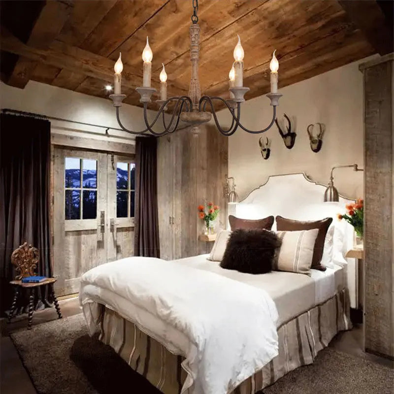 Axyaa Wood Pendant Light French American Retro Rustic Dining Room Kitchen Bedroom Lamp
