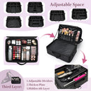 Axyaa 3-Layer Professional Makeup Train Case with Mirror and Shoulder Strap