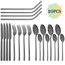 Axyaa 20-Piece Stainless Steel Gold Cutlery Set and Metal Straw Kit