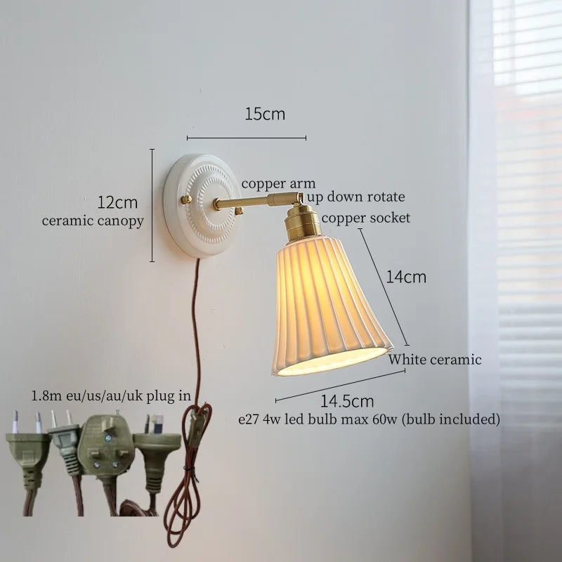 Axyaa Ceramic LED Wall Lamp for Bedroom & Bathroom with Pull Switch