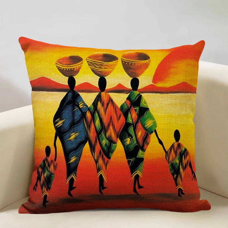 Axyaa African Oil Painting Sofa Pillow Case - Unique Living Room Decor