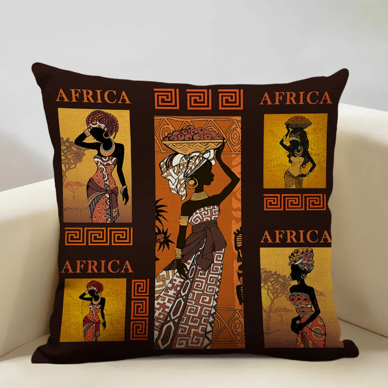 Axyaa African Dancer Linen Cushion Cover in Exotic Style Art Impression