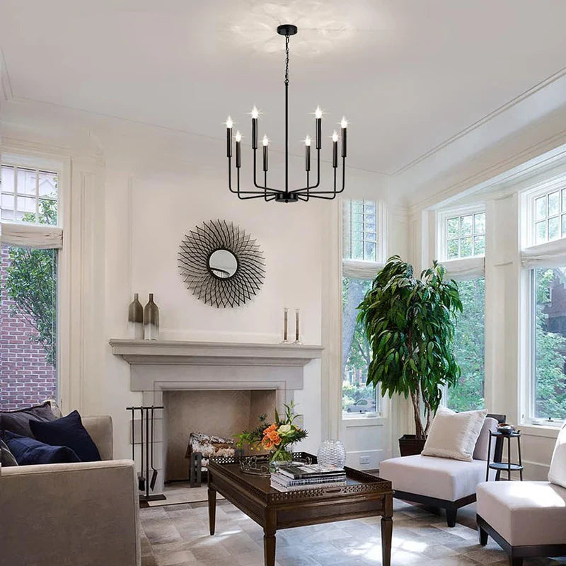 Black Chandelier Farmhouse Dining Room Light Industrial 6-Light Candle Pendant Chandelier for Kitchen by Axyaa