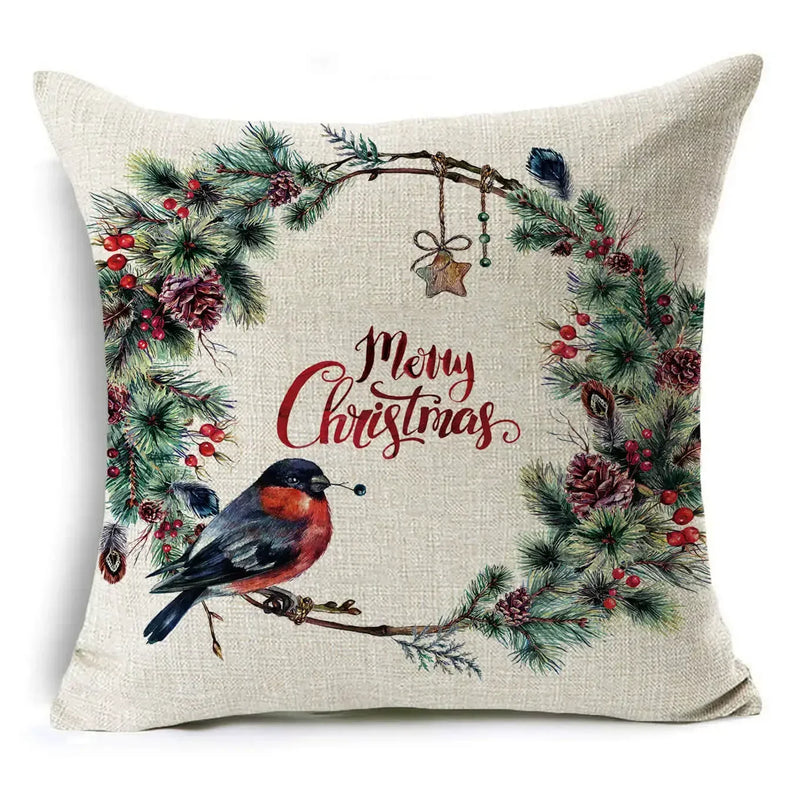Axyaa Christmas Birds Garland Cushion Cover
