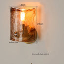 Axyaa Japanese Amber Glass LED Wall Lamp Vintage Copper Applique Murale