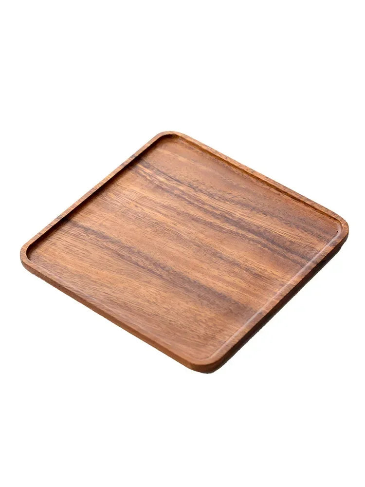 Axya Solid Wood Japanese Walnut Tea Tray for Home, Square Dinner Plate