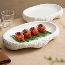 Axyaa Rock Oval Plate: White Porcelain Deep Dining Dish for Household, Club, Hotel