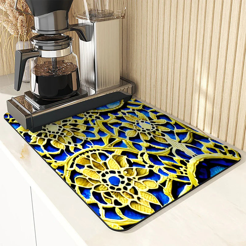 Axyaa Watercolor Kitchen Draining Mat - Large, Anti-slip, Quick Dry, Absorbent Drain Pad