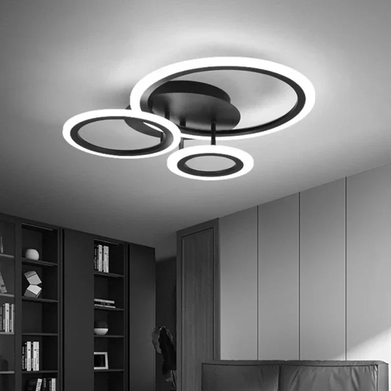 Axyaa Black LED Ceiling Chandelier with Remote Control for Modern Home Decor.