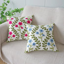 Axyaa Floral Embroidered Canvas Pillowcase - Green Red Leaf Design