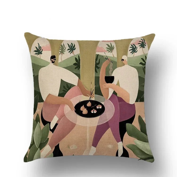 Abstract Portrait Painting Linen Sofa Pillow Case Set by Axyaa Art Decor