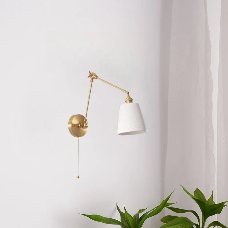 Axyaa Ceramic LED Wall Lamp Pull Chain Switch Nordic Copper Wandlamp