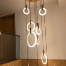 Axyaa Modern LED Nordic Stair Chandelier - Acrylic Rings & Wood Bedroom Ceiling Pendant Lights