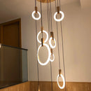Axyaa Modern LED Stair Chandelier Wood Hanging Lights Acrylic Rings Fixture
