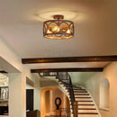 Axyaa Farmhouse Wood Grain Circular Chandelier - Retro Industrial Iron Art Ceiling Light