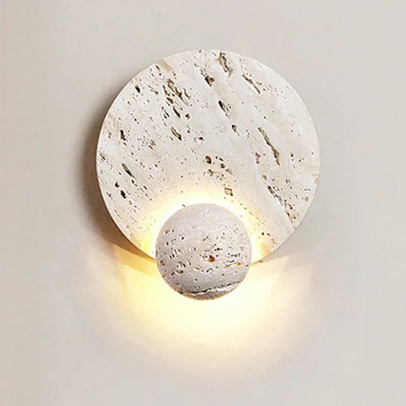 Axyaa White Cave Stone Disk Wall Lamp: Modern LED Accent for Elegant Living Spaces
