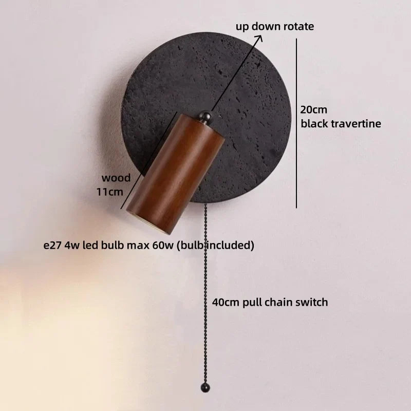 Axyaa Black Travertine Stone LED Wall Light for Chic Indoor Decor