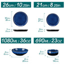 Axyaa 24-Piece Blue Stoneware Dinnerware Set - Change Glaze Finish